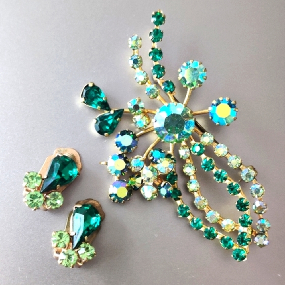 Vintage Made in Austria Crystal Brooch and Earrings Set